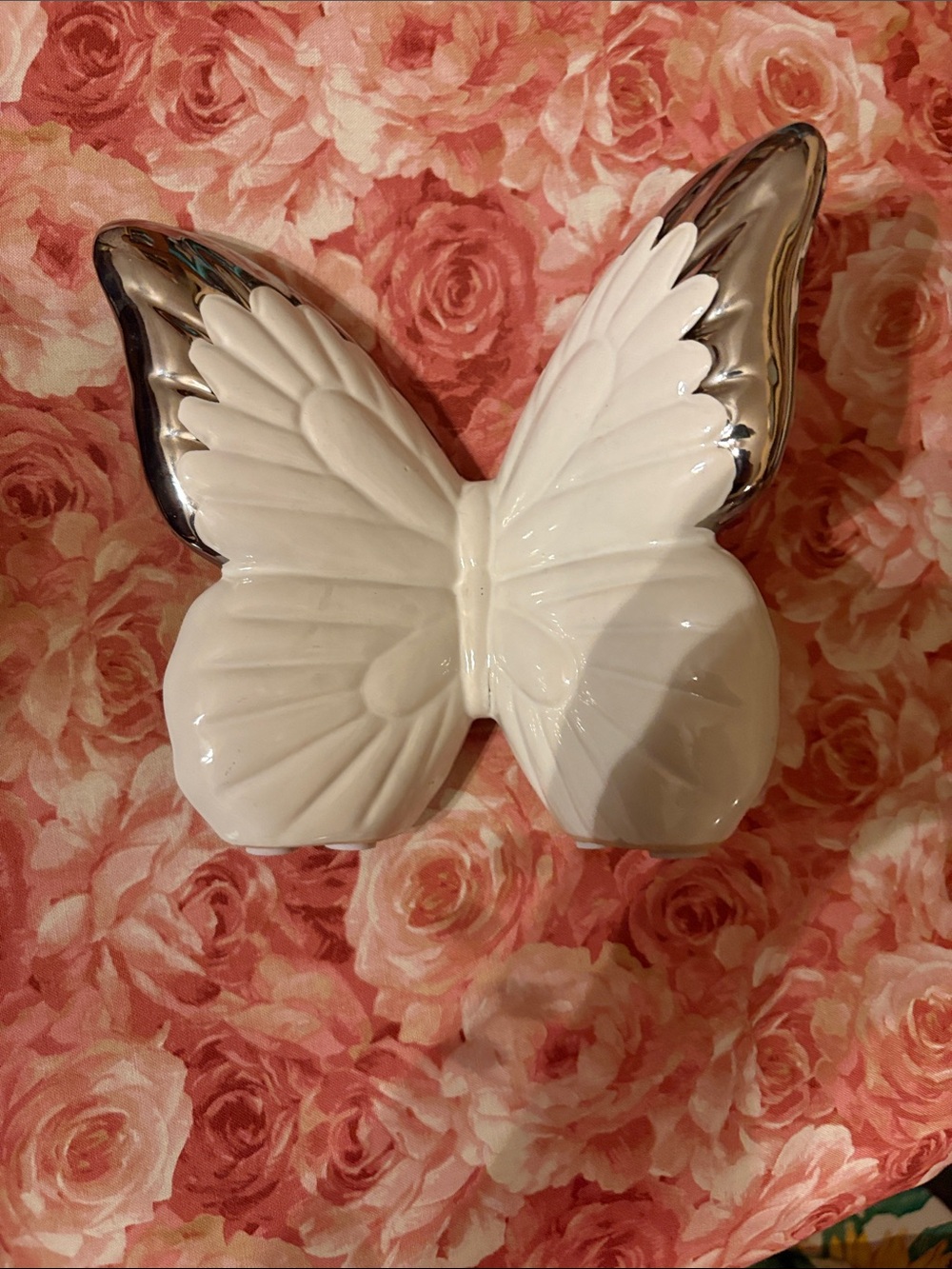 Ceramic Butterfly Wall Decor in White with Silver Accents